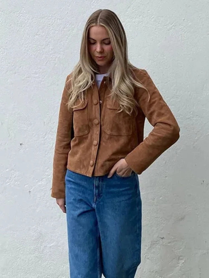 Suede jacket women brown front