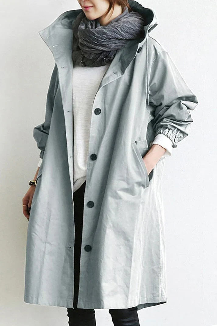 Waterproof hooded trench coat women