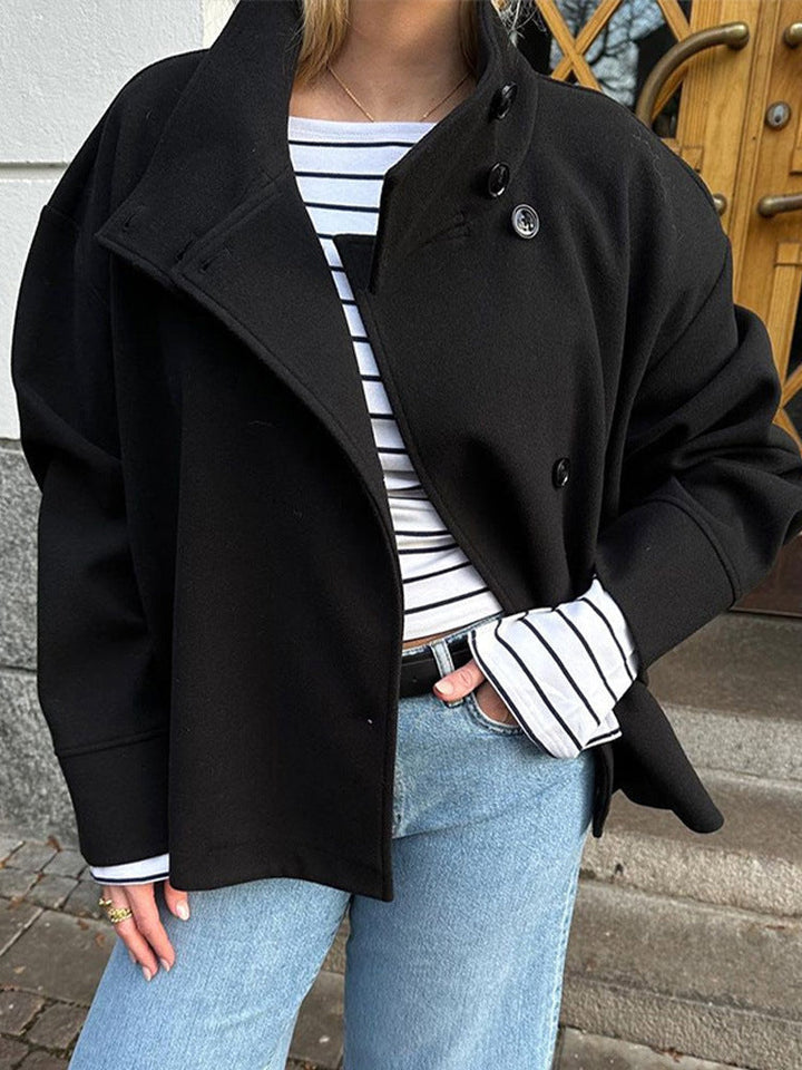 Double breasted short coat women black