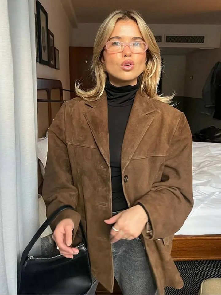Oversized suede blazer women brown