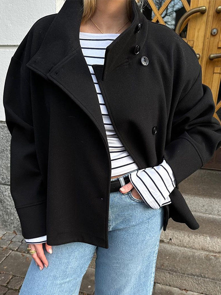 Double breasted short coat women black