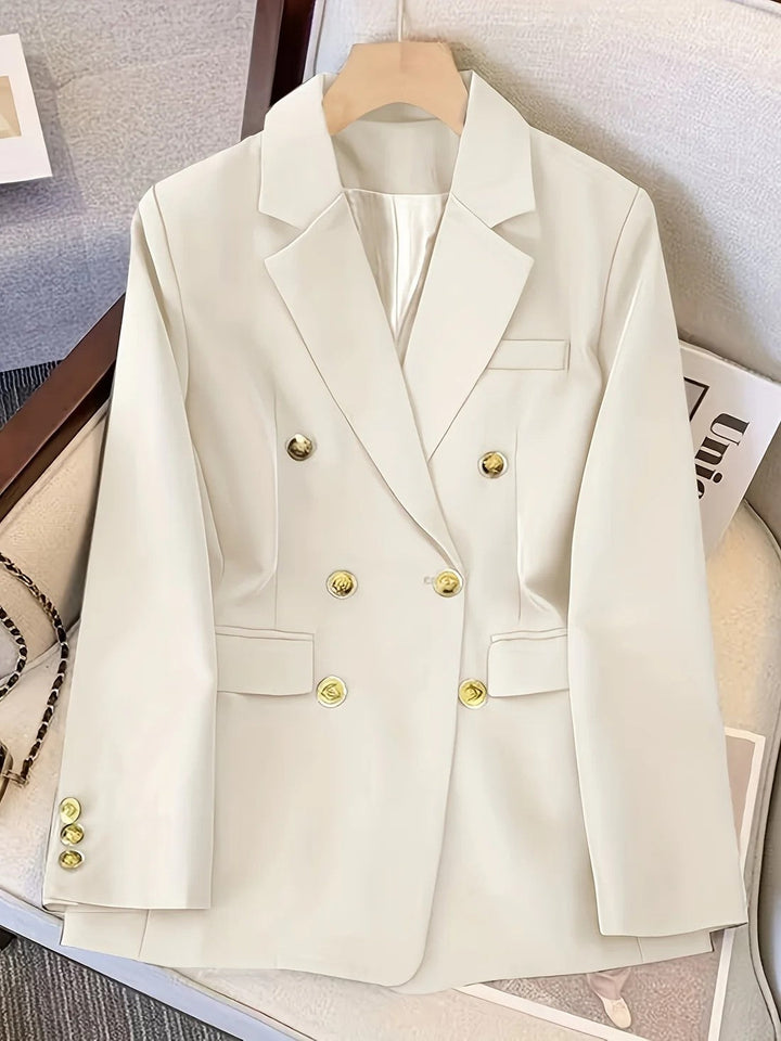 Gold button blazer women detail