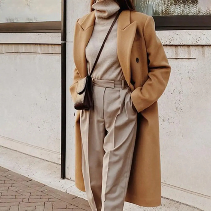 Oversized long wool blend coat women