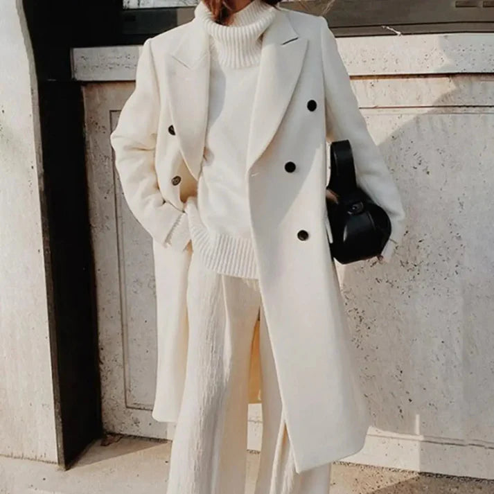 Oversized long wool blend coat women detail