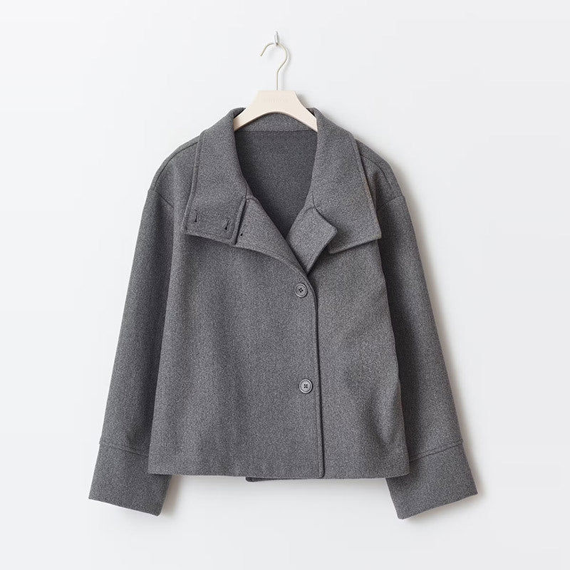 Double breasted short coat women dark grey