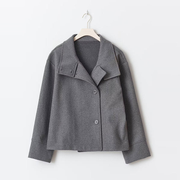 Double breasted short coat women dark grey