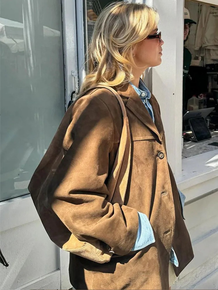 Oversized suede blazer women detail