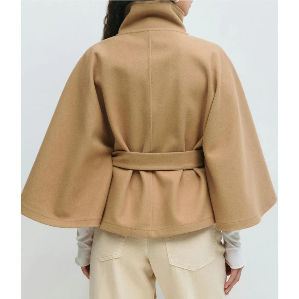 Cape coat women high collar side