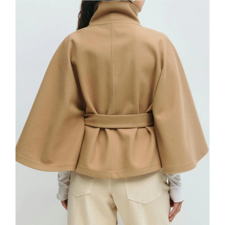 Cape coat women high collar side