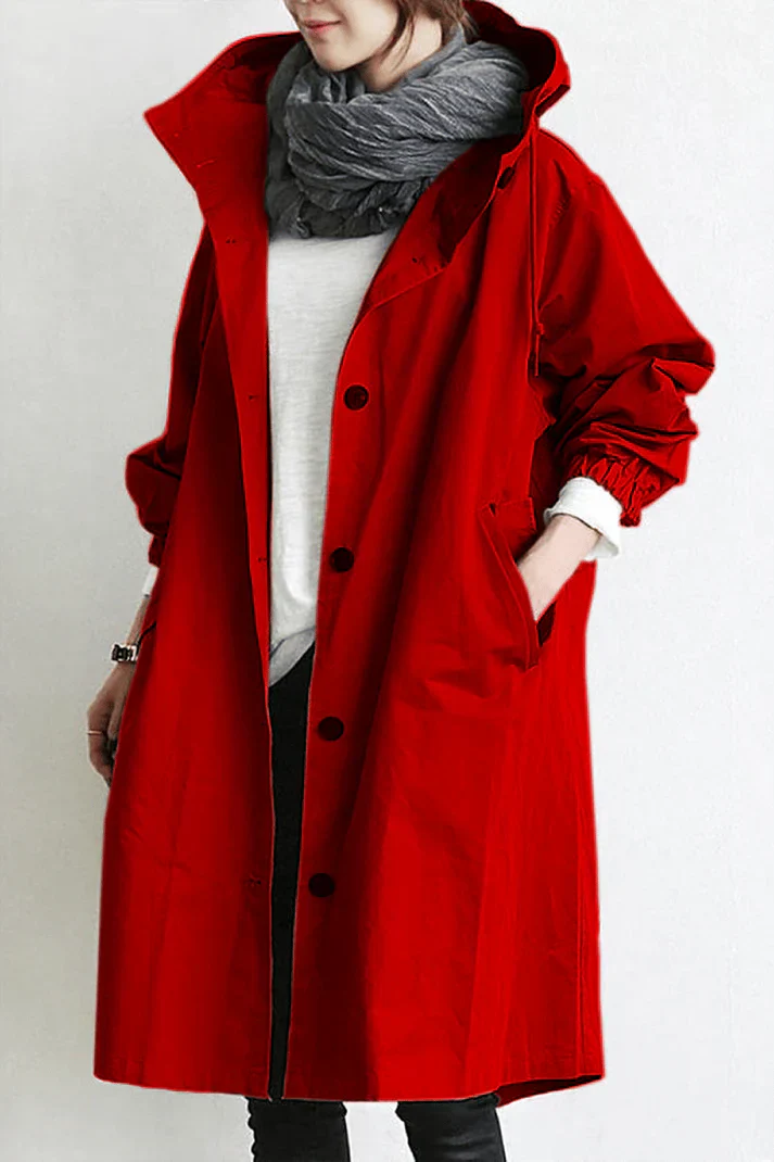 Waterproof hooded trench coat detail
