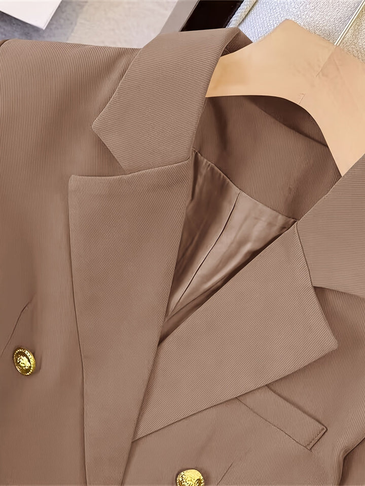 Gold button blazer women detail