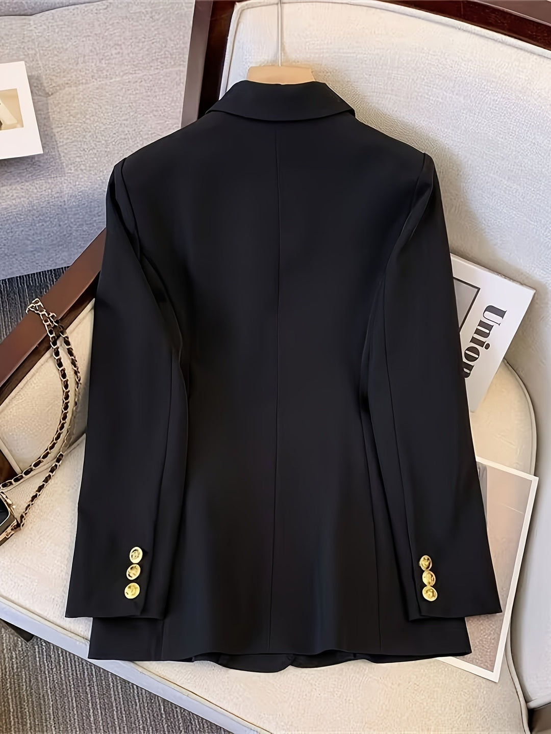 Gold button blazer women detail