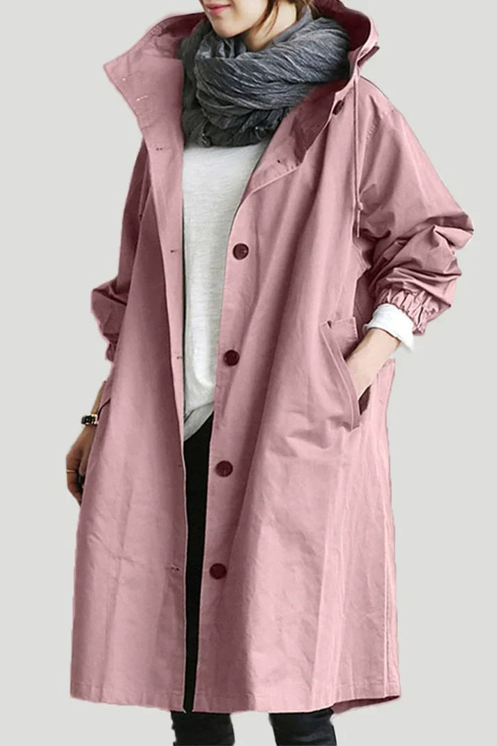 Waterproof hooded trench coat detail