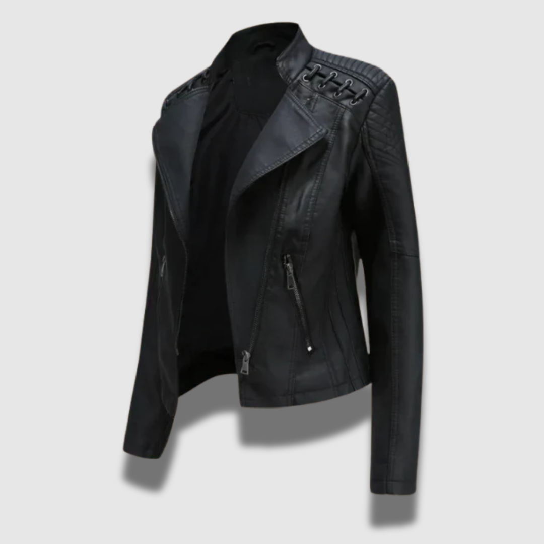 Slim leather jacket women black