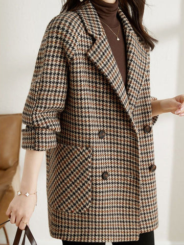 Houndstooth wool blend coat women detail