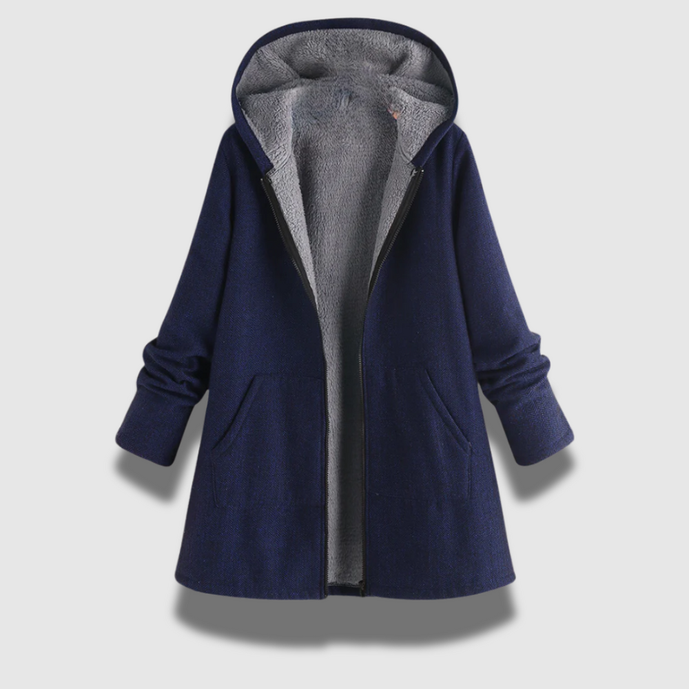 Hooded winter jacket women navy blue