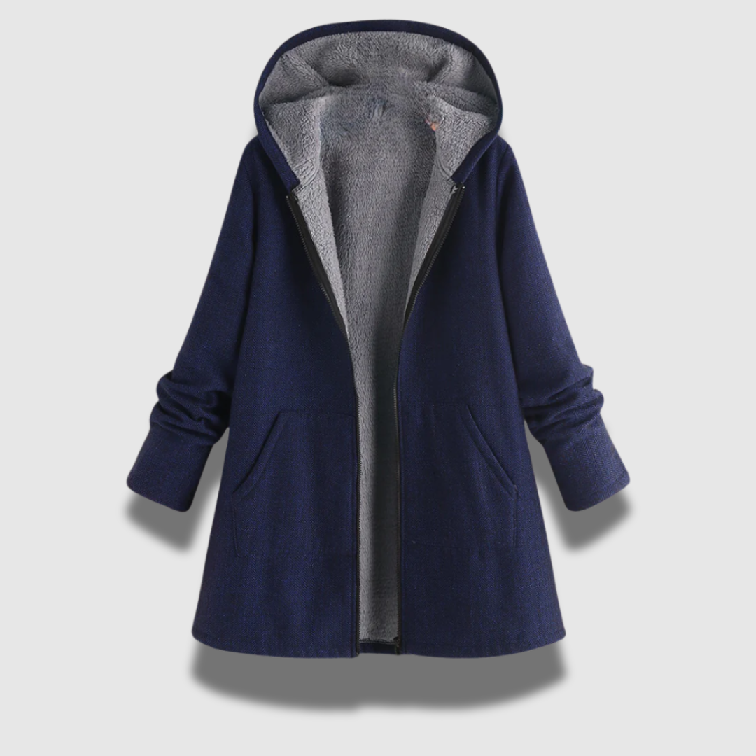 Hooded winter jacket women navy blue