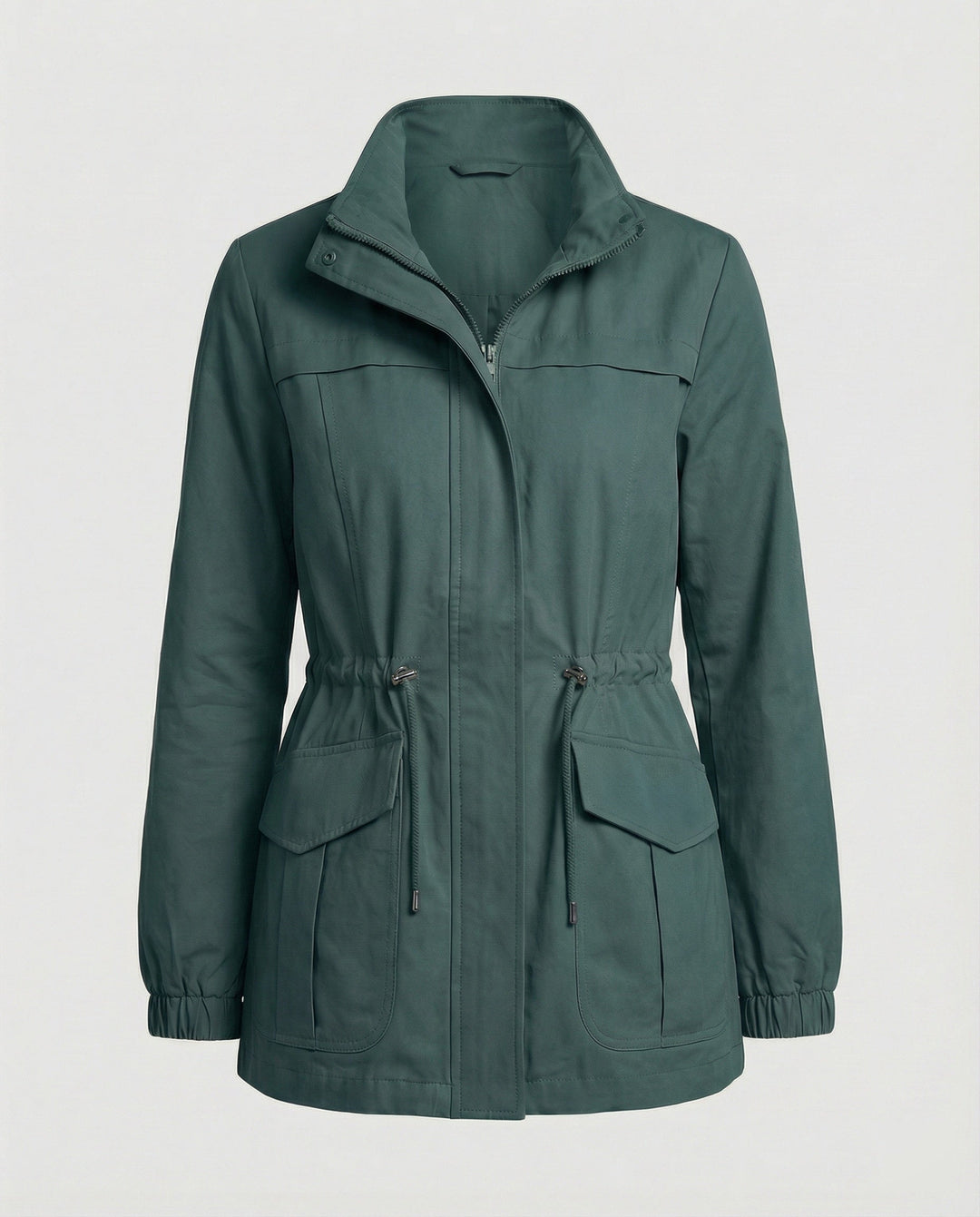 Casual Utility Jacket with Drawstring Waist and Flap Pockets