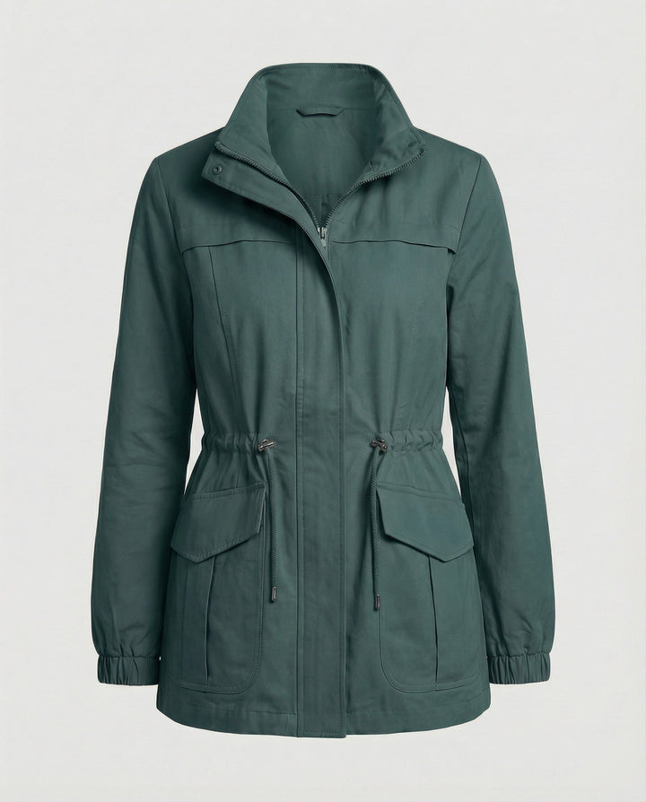 Casual Utility Jacket with Drawstring Waist and Flap Pockets