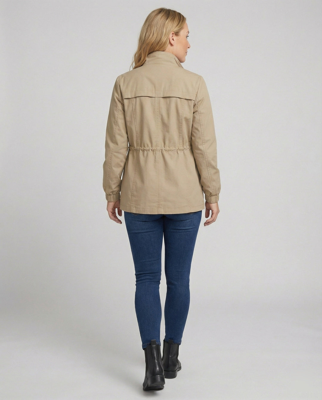 Casual Utility Jacket with Drawstring Waist and Flap Pockets