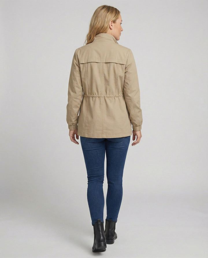 Casual Utility Jacket with Drawstring Waist and Flap Pockets