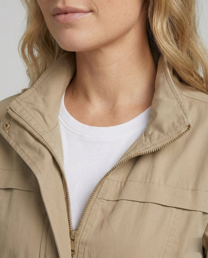 Casual Utility Jacket with Drawstring Waist and Flap Pockets