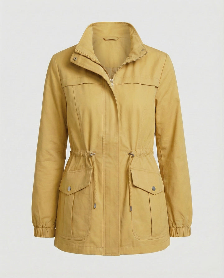 Casual Utility Jacket with Drawstring Waist and Flap Pockets