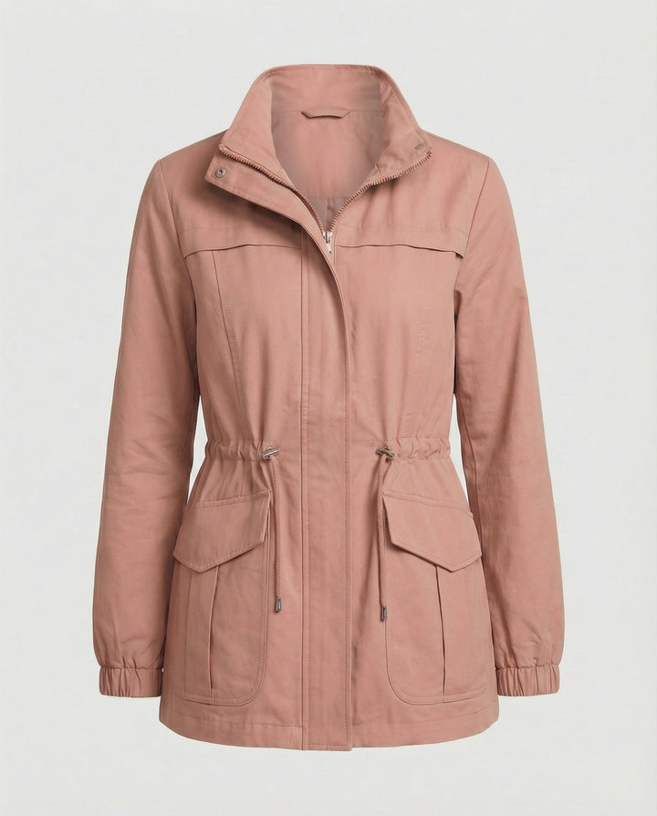 Casual Utility Jacket with Drawstring Waist and Flap Pockets
