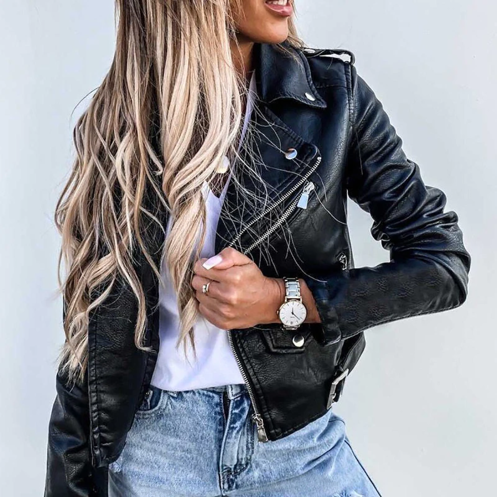 Faux leather jacket women detail