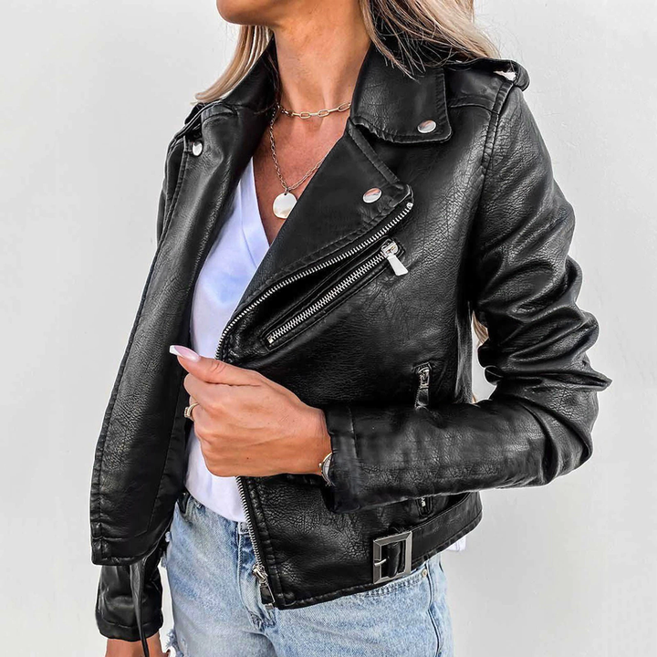 Faux leather jacket women detail