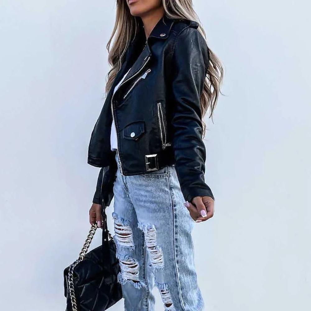 Faux leather jacket women detail