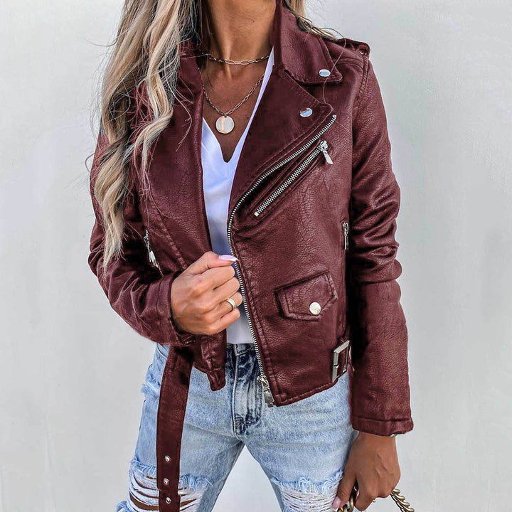 Faux leather jacket women red