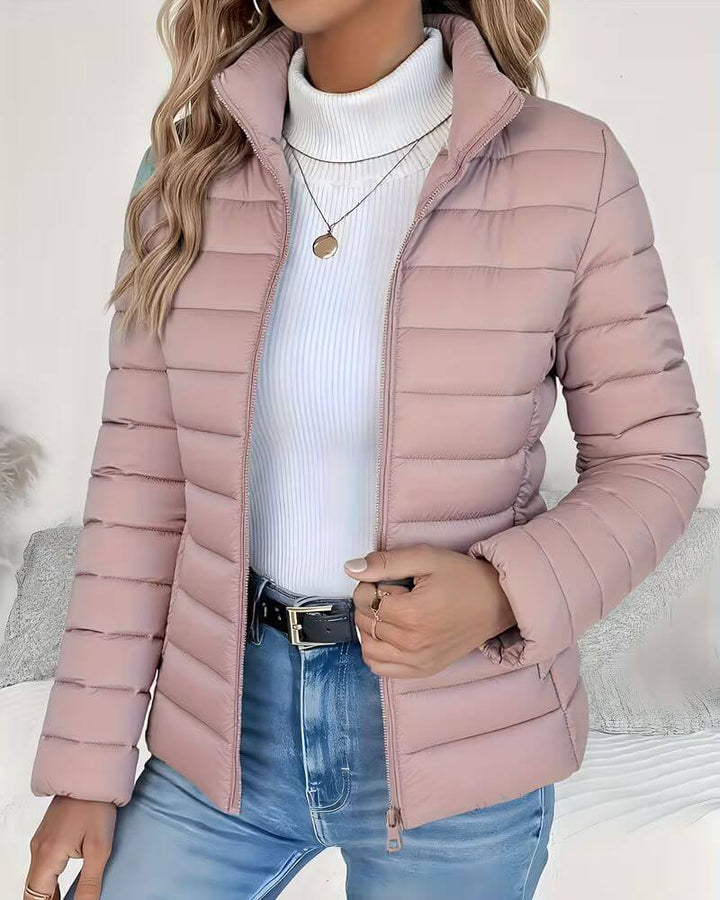 Lightweight Puffer Jacket with Stand Collar and Zip Closure
