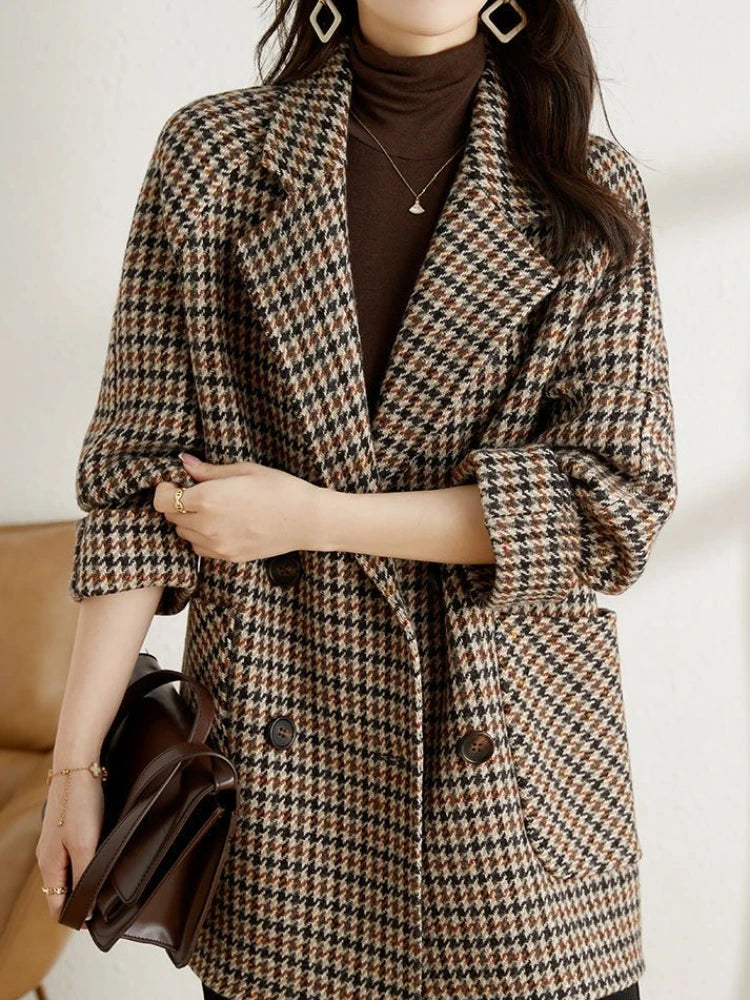 Houndstooth wool blend coat women front