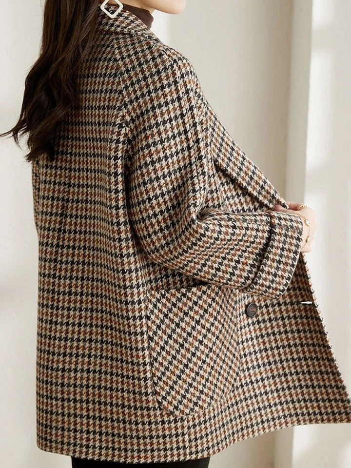 Houndstooth wool blend coat women detail