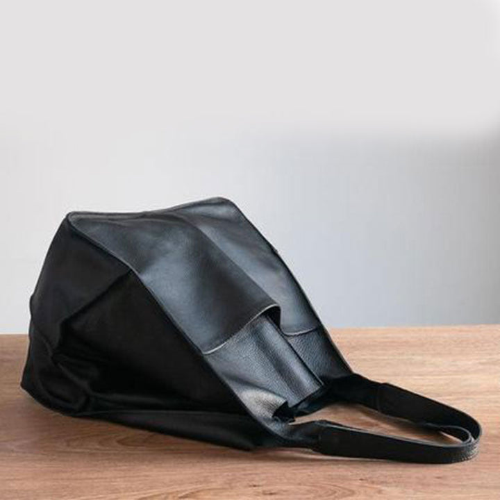 Oversized Leather Tote Bag with Front Patch Pockets