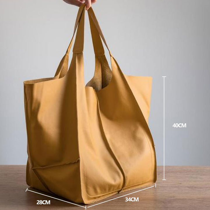 Oversized Leather Tote Bag with Front Patch Pockets