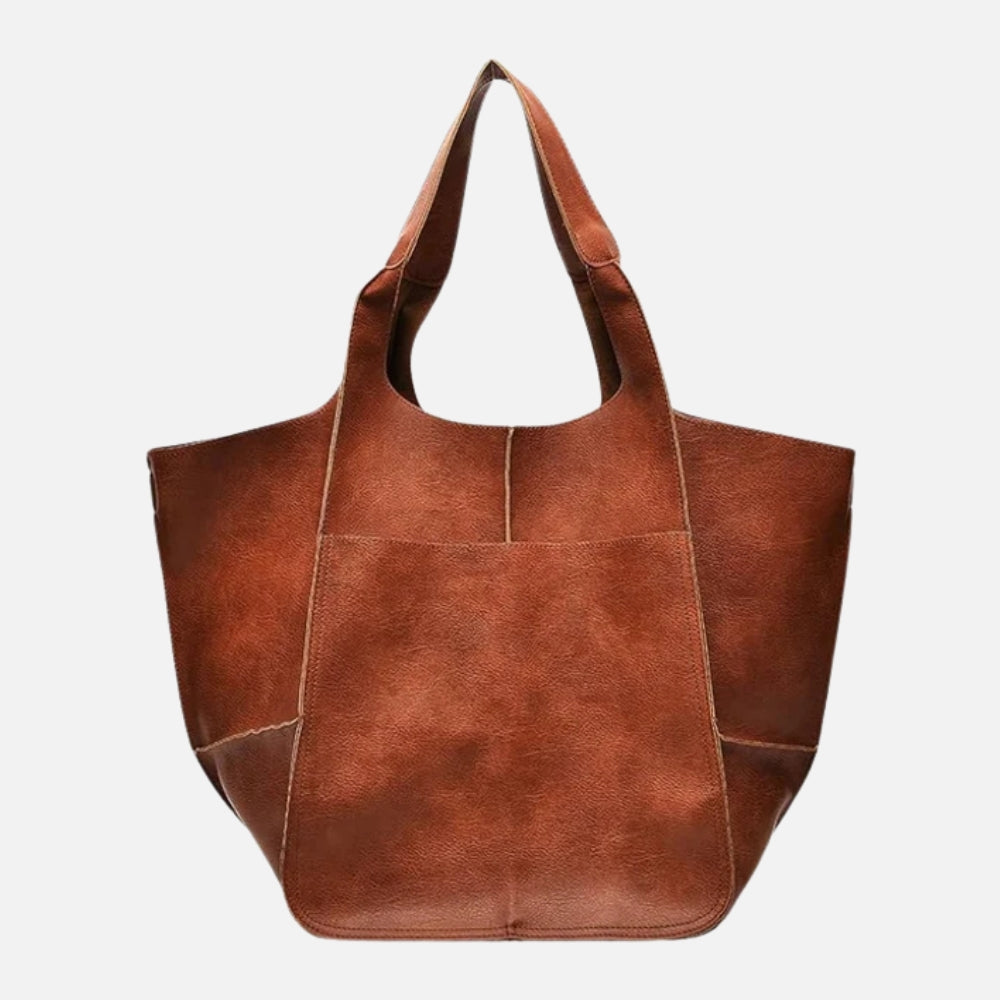 Oversized Leather Tote Bag with Front Patch Pockets