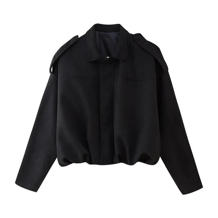 Oversized Suede Bomber Jacket with Zip Front and Drop Shoulders