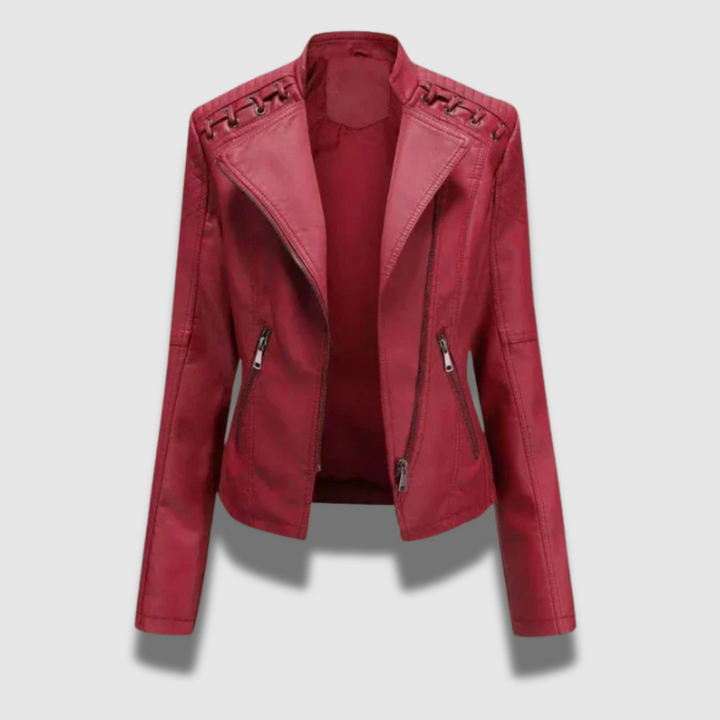 Slim leather jacket women red
