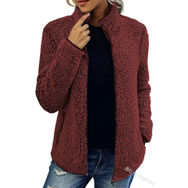 Fleece jacket women high collar