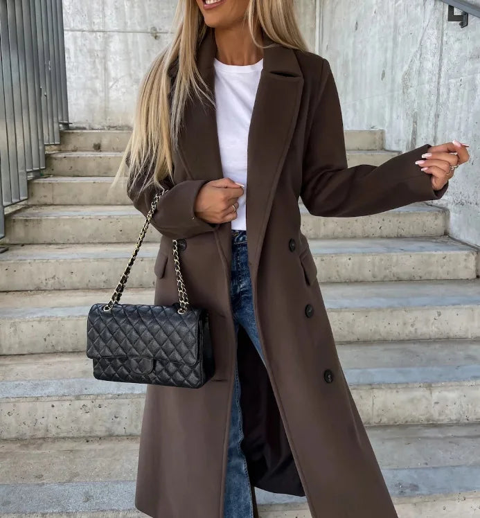 Long double breasted belted coat women