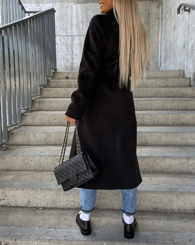 Long double breasted belted coat women colour range