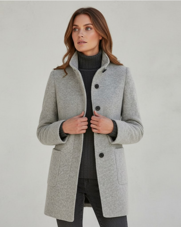 Short wool blend coat women