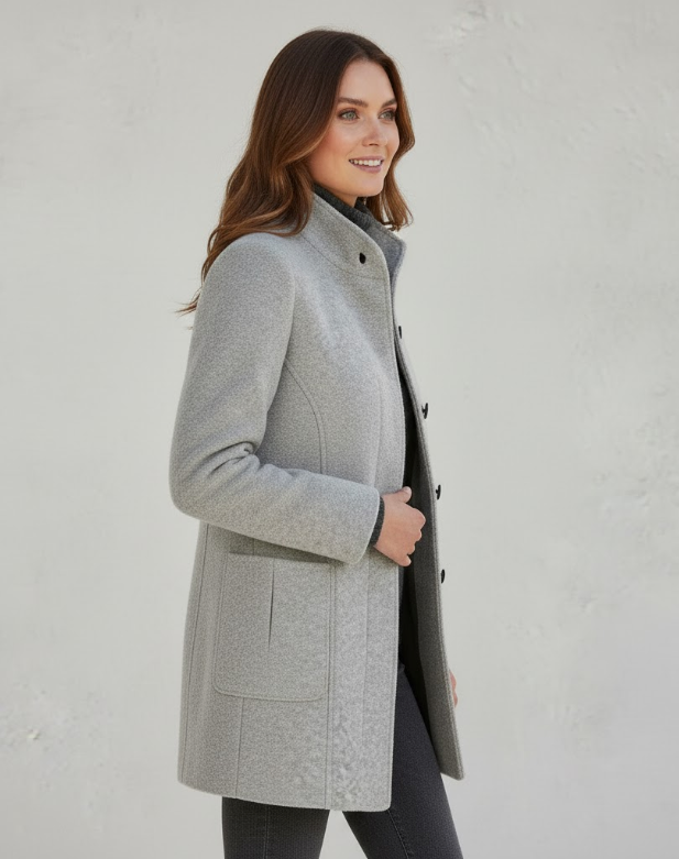 Short wool blend coat women detail