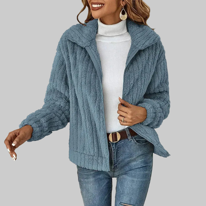 Soft Teddy Fleece Jacket with Zip Front and Collar