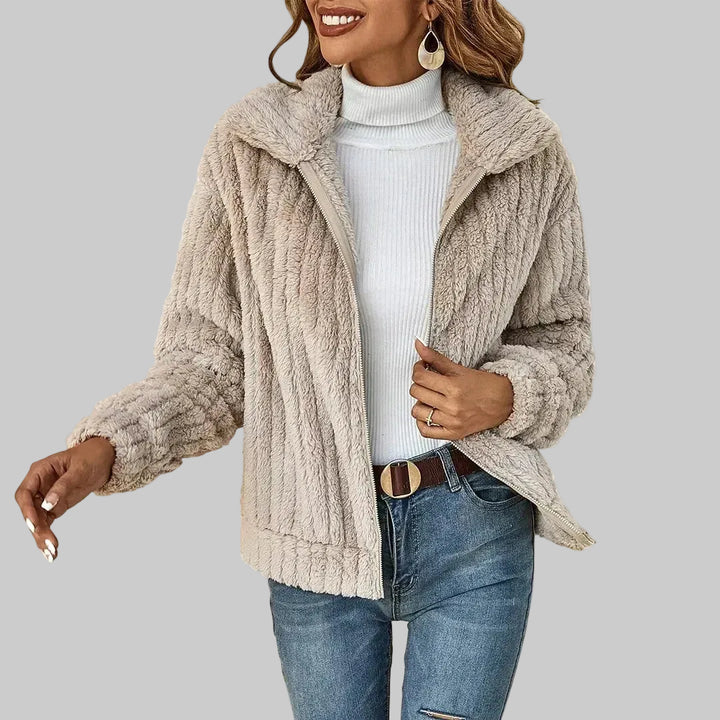 Soft Teddy Fleece Jacket with Zip Front and Collar