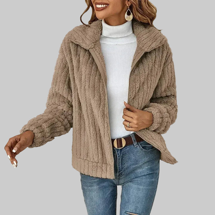 Soft Teddy Fleece Jacket with Zip Front and Collar