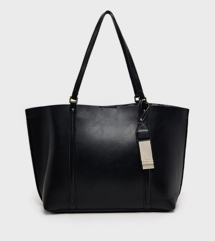 Structured Leather Tote Bag with Side Zip Pockets