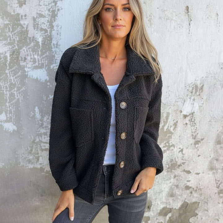 Teddy Fleece Shacket with Contrast Button Detail